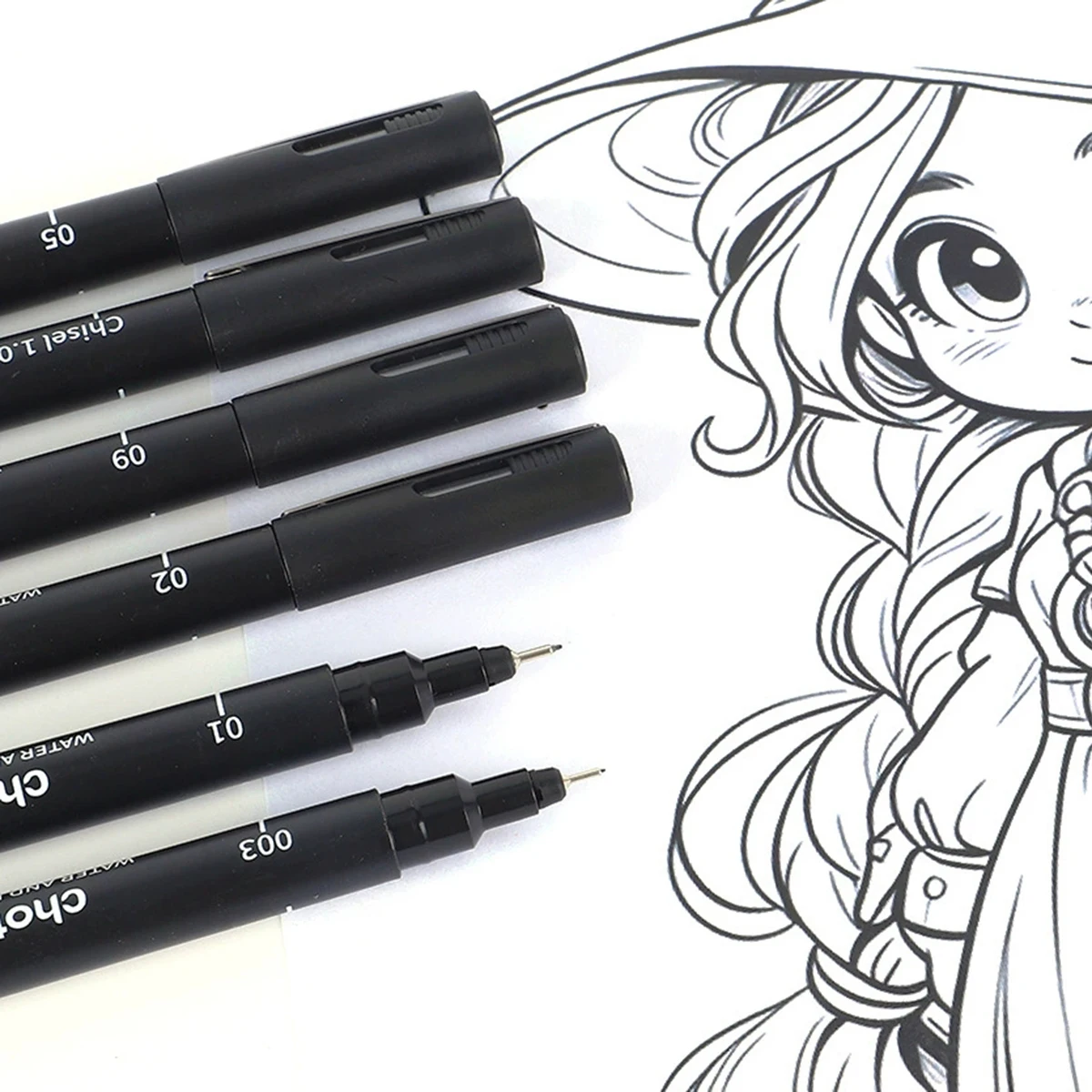 Micro stylos fins noirs, 15 tailles, encre d'archive étanche, marqueurs Manga à pointe Fine pour croquis techniques d'artiste
