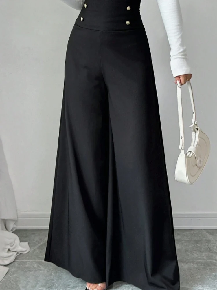 Women's Fashionable and Elegant Solid Color Wide-Leg Pants for Spring and Autumn, High Waisted Pants