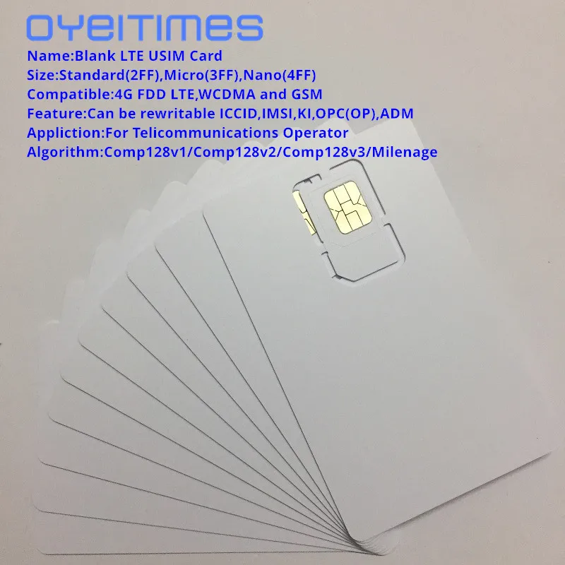 100 unids/lote tarjeta SIM USIM en blanco programable grabable 4G LTE WCDMA GSM Nano tarjeta Micro SIM con Micro Nano tamaño 2FF 3FF 4FF 3 en 1