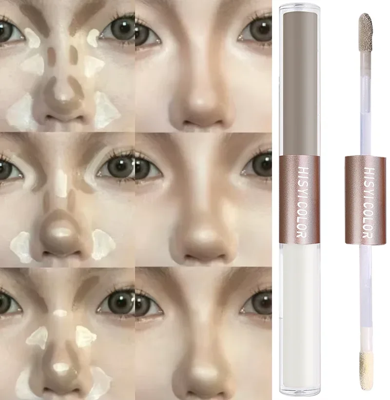 Caneta iluminadora líquida de ponta dupla HISYI, bastão iluminador e contorno da pele, contorno natural, de longa duração, à prova d'água