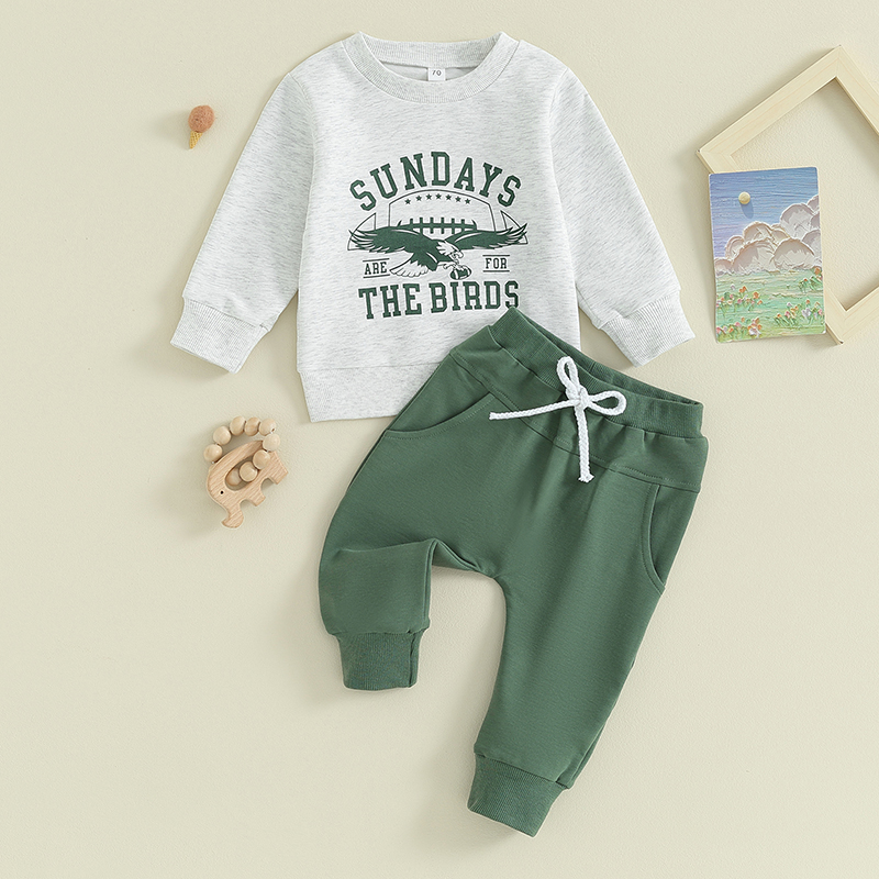2023-09-05 Lioraitiin 0-3Y Peuter Jongens Kleding Set Brief Eagle Print Ronde Hals Lange Mouw Sweatshirts en Lange Broek 2 Stuks