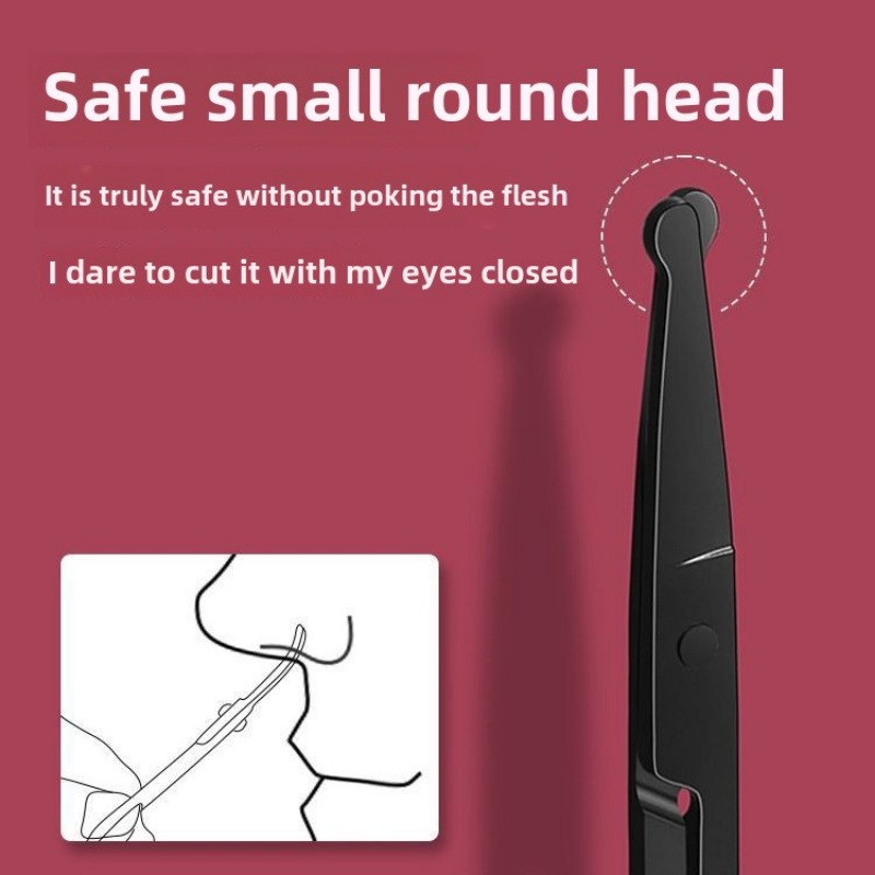 1Pc Unisex Black Round Head Safe Nose Hair Scissors (Do Not Hurt Nose)  Stainless Steel
