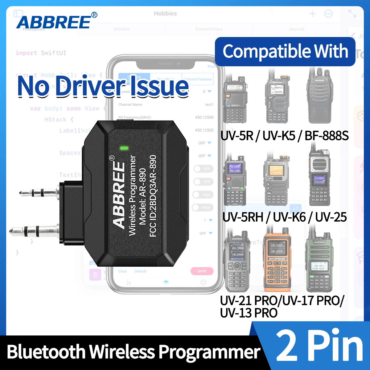 Abbree Bluetooth Wireless Programmierer für Walkie Talkie Plug & Play ohne Treiber Ausgabe Telefon App Programmierung für Baofeng UV5R BF888s