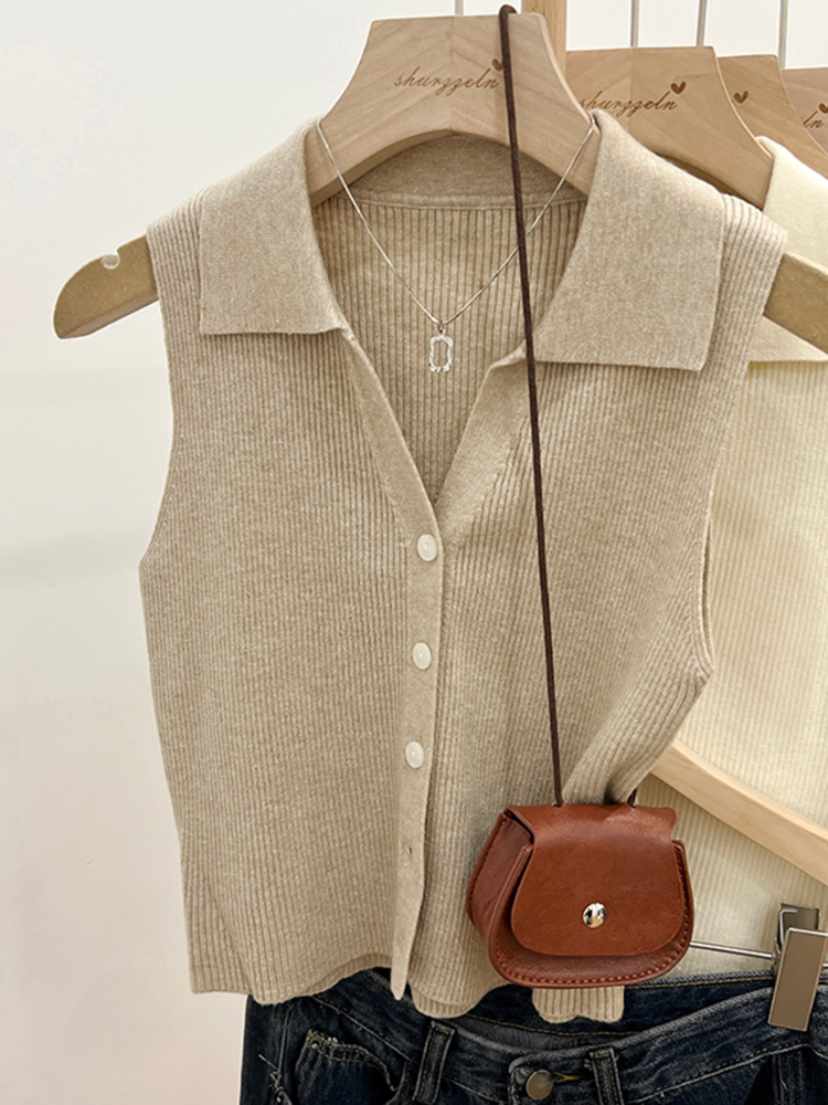 Cor sólida de malha para mulheres cardigan coreano único breasted sem mangas jumper mulher em torno do pescoço todos os jogos cardigans outwear