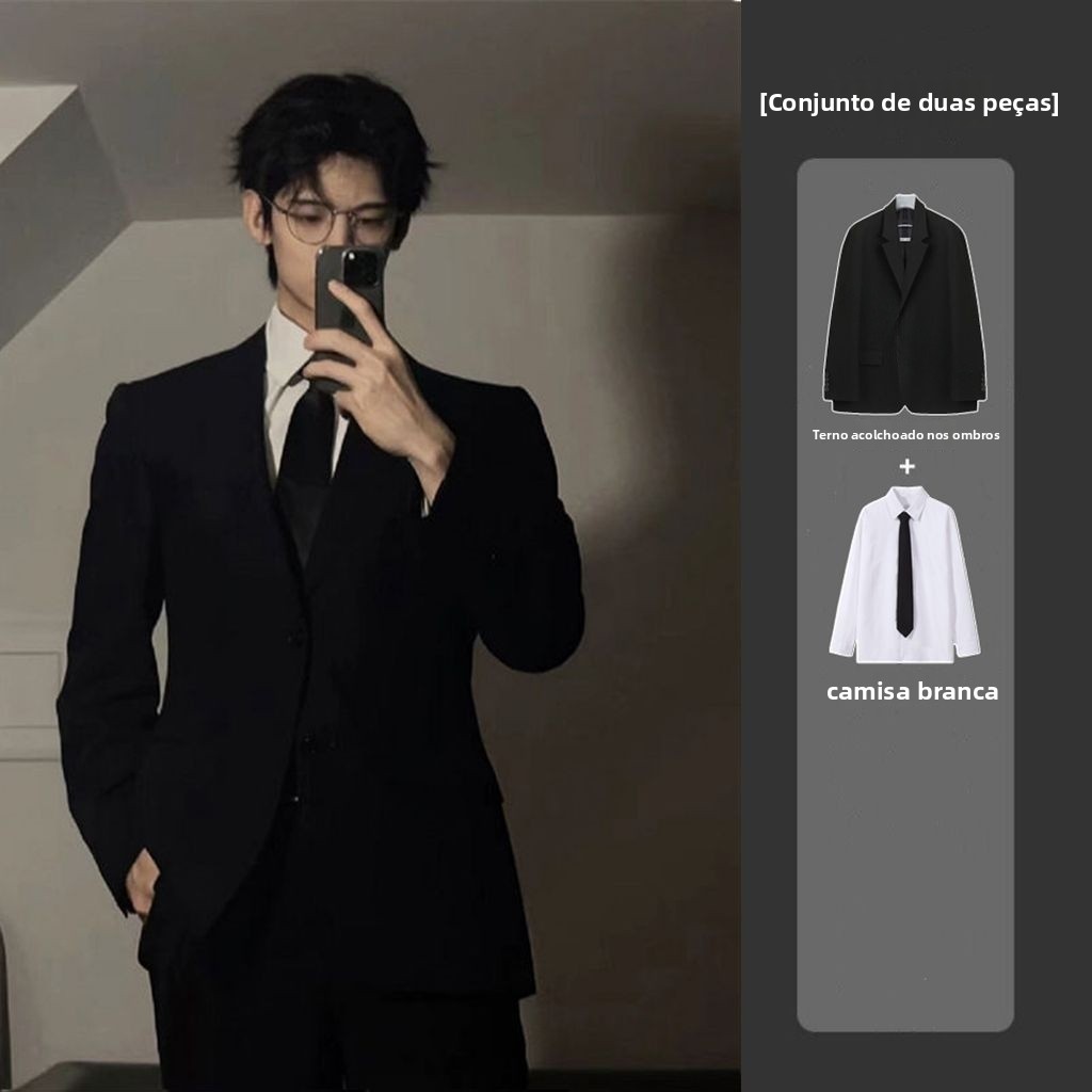 Jaqueta de Terno Masculina com Ombros Almofadados Estilo Universitário Primavera Outono Sensação de Alta Qualidade Conjunto d...