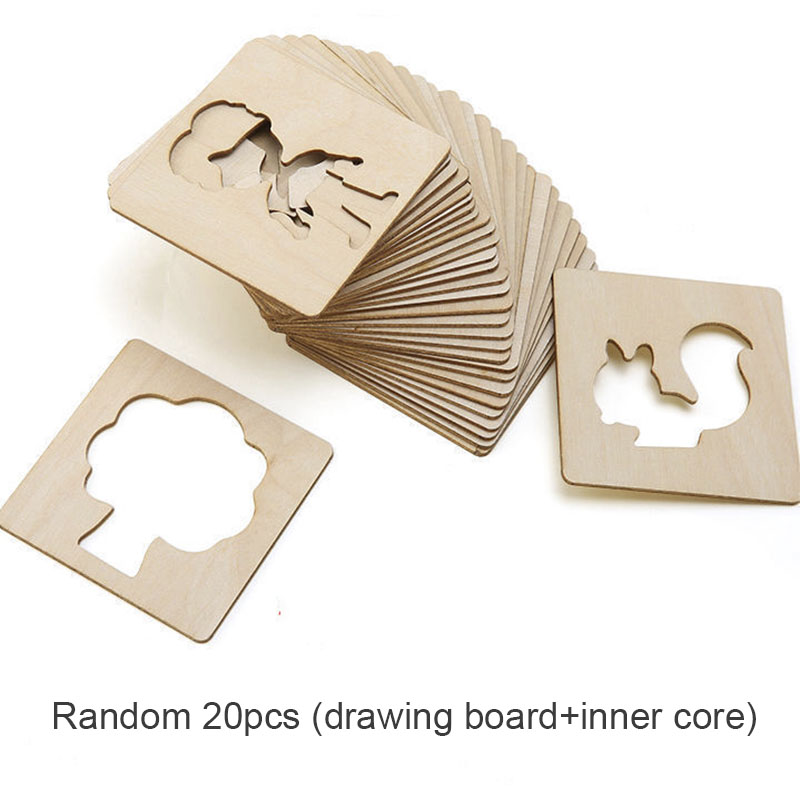 20 pz Montessori Bambini Disegno Giocattoli di Legno Pittura FAI DA TE Stencil Set Giocattolo Artigianale Colorazione Puzzle Giocattoli Educativi Per Il Regalo Dei Bambini