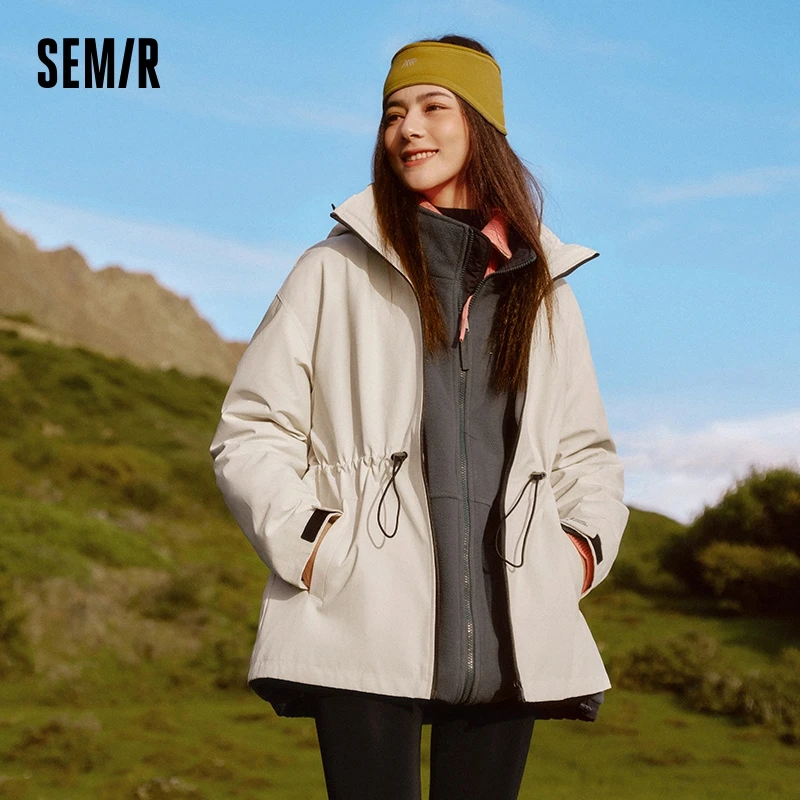 Semir jaqueta feminina 2025 novo duas peças três em um viagem ao ar livre diariamente impermeável à prova de óleo mancha mulher casaco de inverno