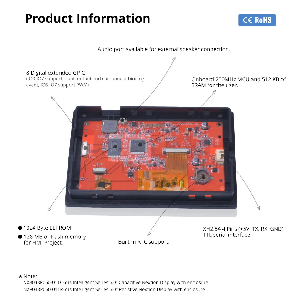 Nextion 5,0 Zoll LCD-TFT HMI Display Kapazitives/resistives Touchpanel-Modul RGB 65K Farbe Intelligente Serie mit Gehäuse