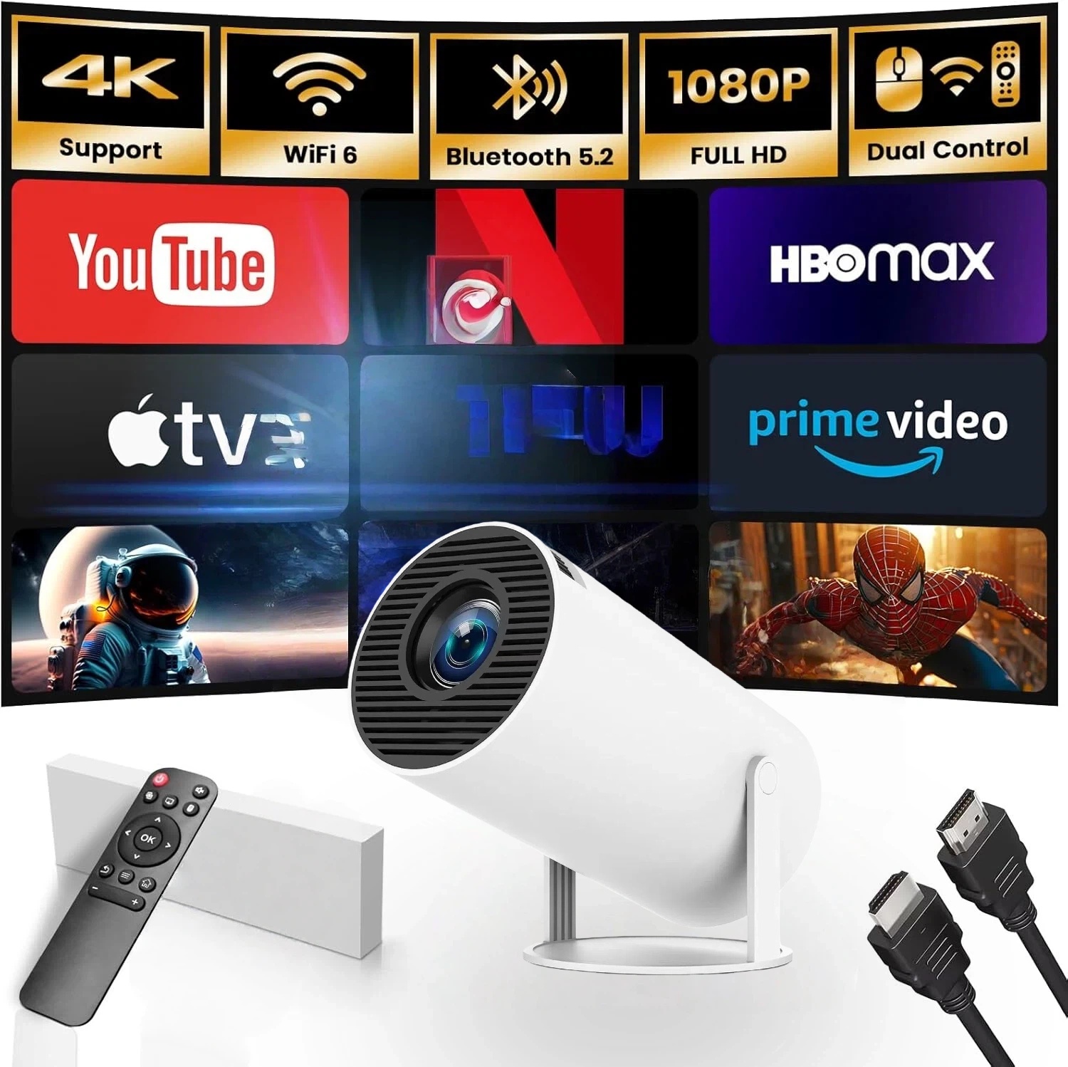 HY300pro WIFI Mobile Phone Same Screen Edition Home Living Room HD Smart 4K Home Theater Auto Focus Android Portable Projector