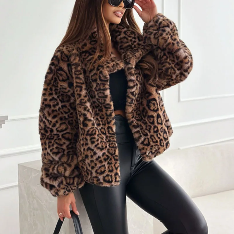 Casual losse bovenkleding herfst winter vrouw tops nieuwe mode luipaard afdrukken vrouwen jassen jassen vest kleding