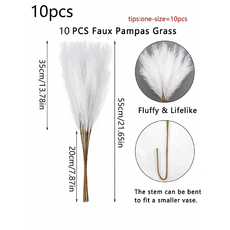 10 unids/bolsa 55CM majestuoso blanco imitación Pampas hierba ramas de pompón de felpa para relleno de jarrón de suelo boda hogar y decoración Bohemia