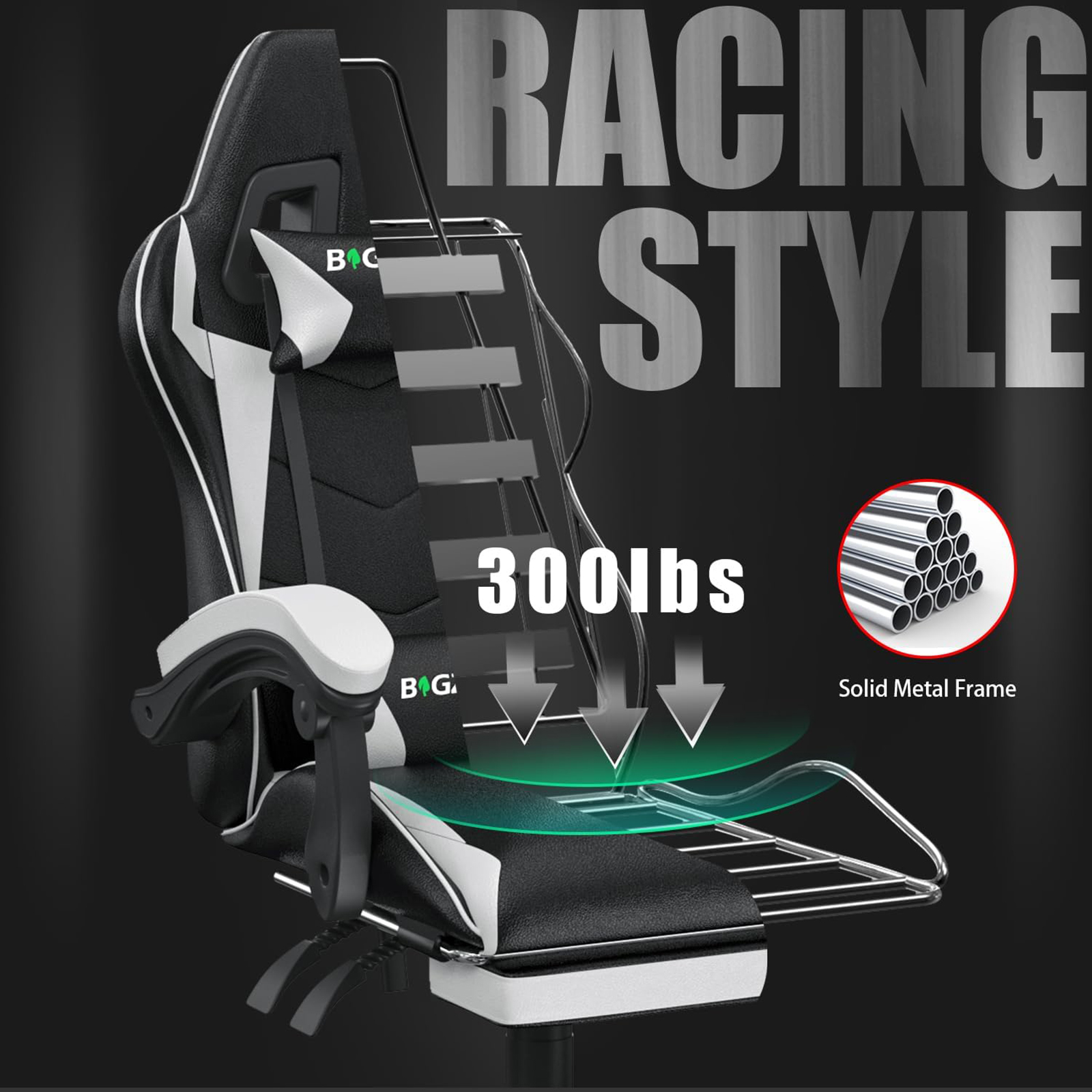 Chaise de jeu avec repose-pieds, ergonomique, avec coussin lombaire, appui-tête, chaise de jeu, chaise d'ordinateur réglable en hauteur