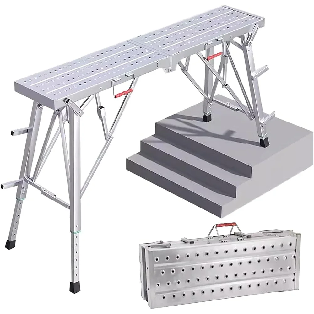 Portable Scaffolding Equipment Folding Work Platform Adjustable Height Multipurpose Scaffold Tower Stool Bench Heavy Duty