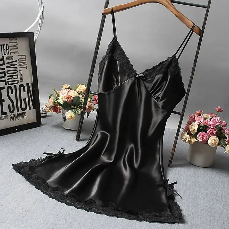 Camisola Sexy de retazos de encaje, lencería, camisón de boda, vestido de seda, ropa para dormir, camisón, camisones de mujer, ropa de dormir Sexy