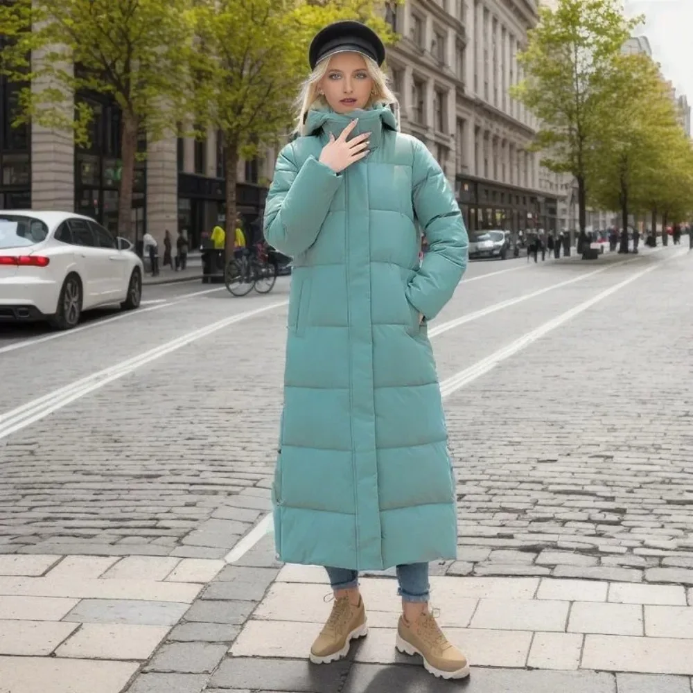 Abrigo de algodón, Parka larga, chaqueta para mujer, Otoño Invierno 2023, abrigos gruesos y cálidos, Parkas de plumón blancas con capucha de tendencia de bloque tejido