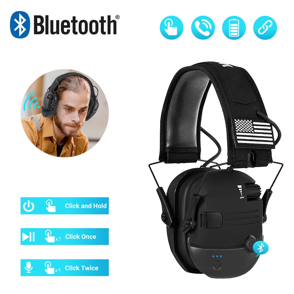 Bluetooth tático eletrônico anti-ruído tiro fone de ouvido caça earmuffs mãos-livres chamando proteção auditiva fone de ouvido