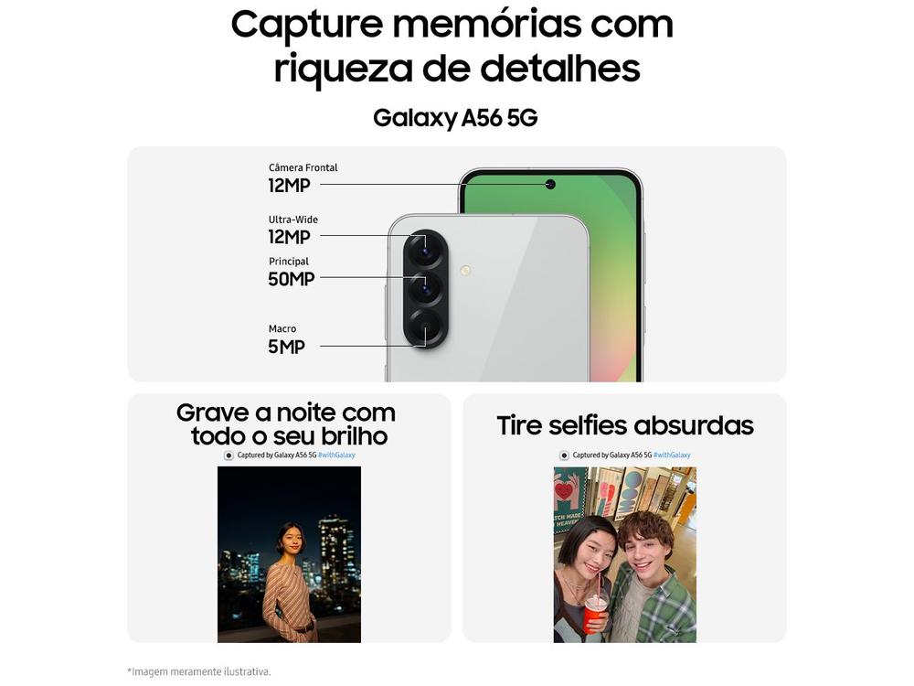 Smartphone Samsung Galaxy A56 128GB 5G 8GB RAM Cinza 6,7" Câm. Tripla 12MP