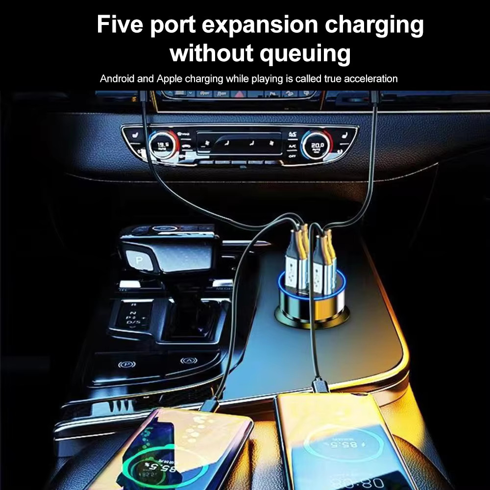100 ワット 6 ポート車の充電器急速充電 PD QC3.0 USB C 自動車電話充電器タイプ C アダプタ車の iPhone Samsung Huawei Xiaomi