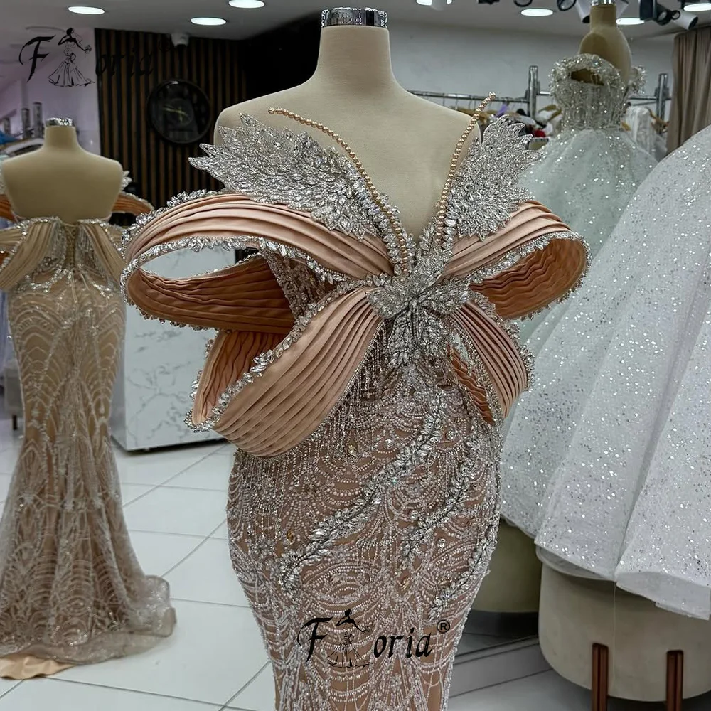 Elegante sereia vestido de baile luxo contas cristal grande arco 3d formal vestido de noite personalizado robes longues soirées élégante 2025
