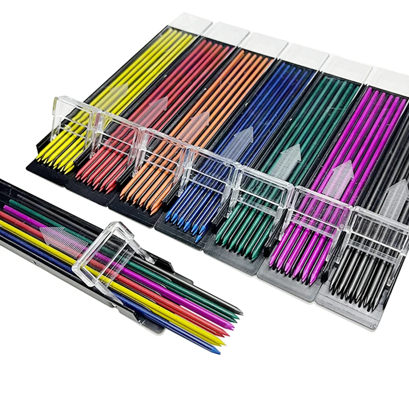 Recambio de lápiz mecánico de colores de 2,0mm, 2B, cables coloridos borrables, herramientas de dibujo de pintura artística, papelería para estudiantes, 12 raíces/caja