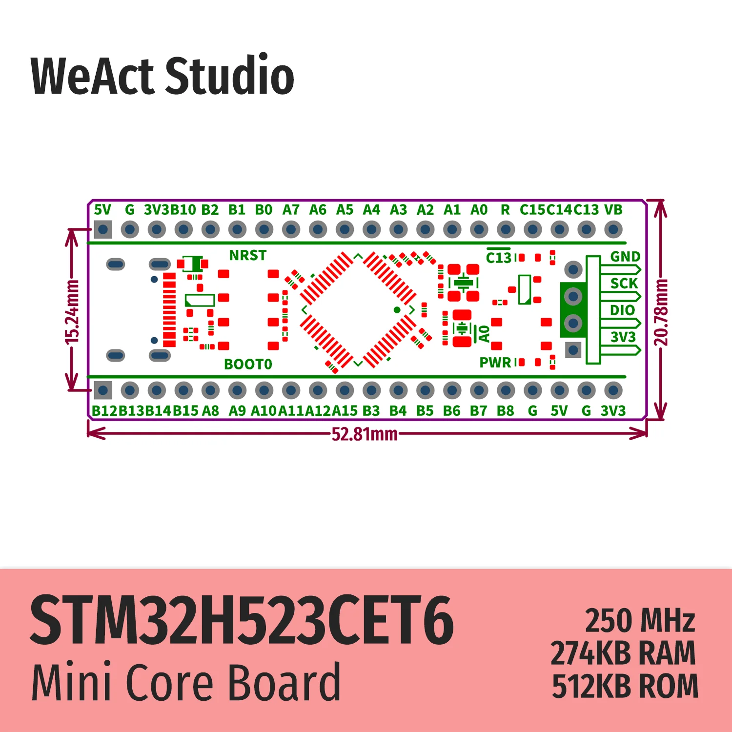 WeAct STM32H523CET6 STM32H523CE STM32H523 STM32H5 STM32 Core Board Demo Board