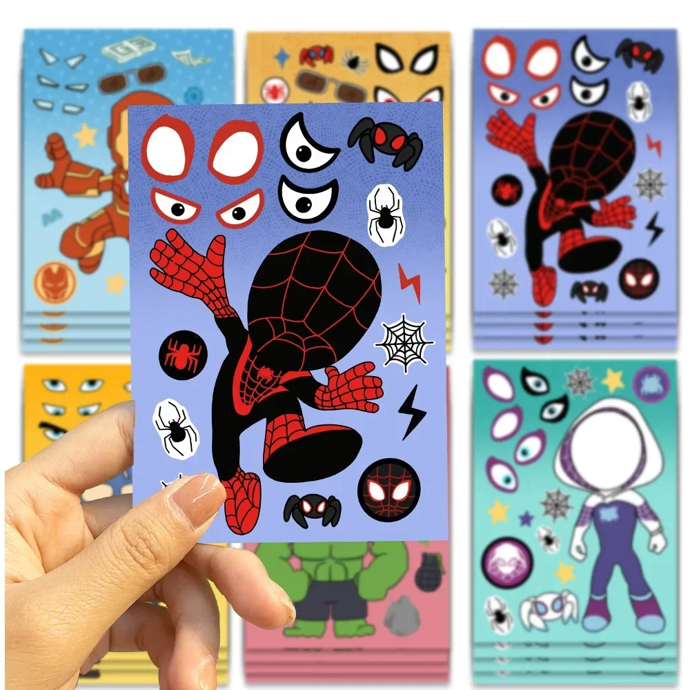 8/16/32Sheets The Avengers Hero Marvel Make A Face Puzzle Stickers Kids Make Your Own DIY Game Children Jigsaw Education Toys