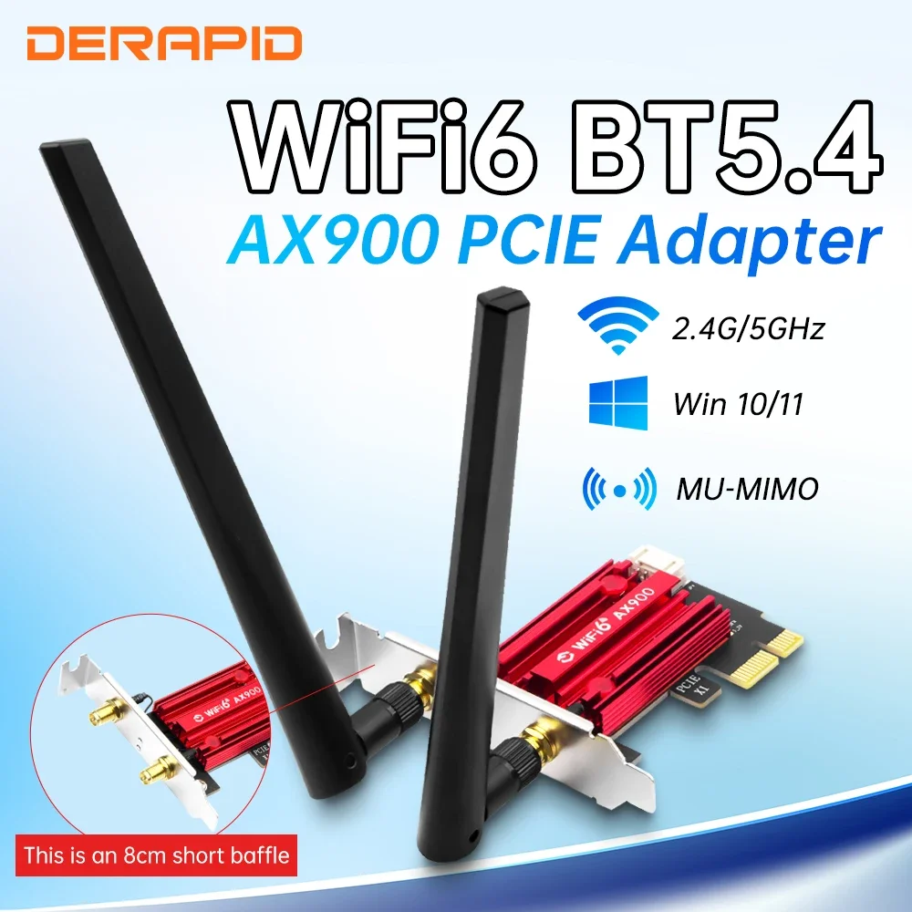 Двухдиапазонный беспроводной адаптер Fenvi WiFi 6 AX900 Bluetooth 5,4 PCI-Express, сетевая карта с низким задержкой 8 см для настольных ПК, Windows 10/11
