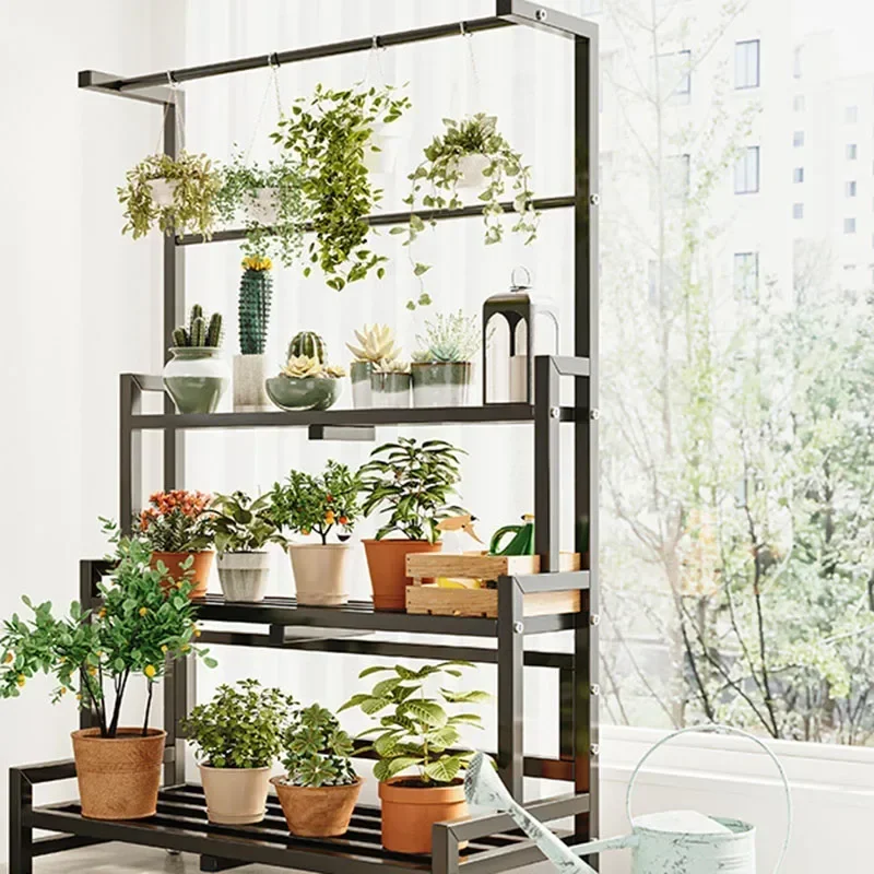 Scaffale per piante con Display a più livelli scaffale per piante quadrato in metallo universale per esterni di lusso nero Plantenrek mobili da balcone