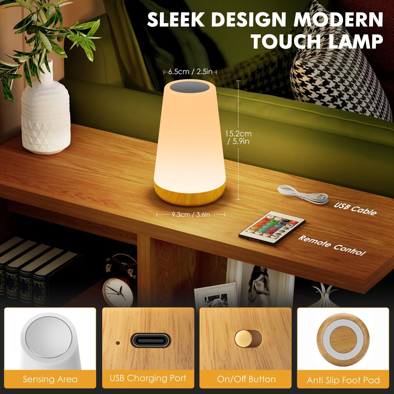 Luz LED nocturna que cambia de 13 colores, Control remoto táctil, recargable por USB, lámpara de noche RGB, lámpara regulable, lámpara de mesita de noche portátil