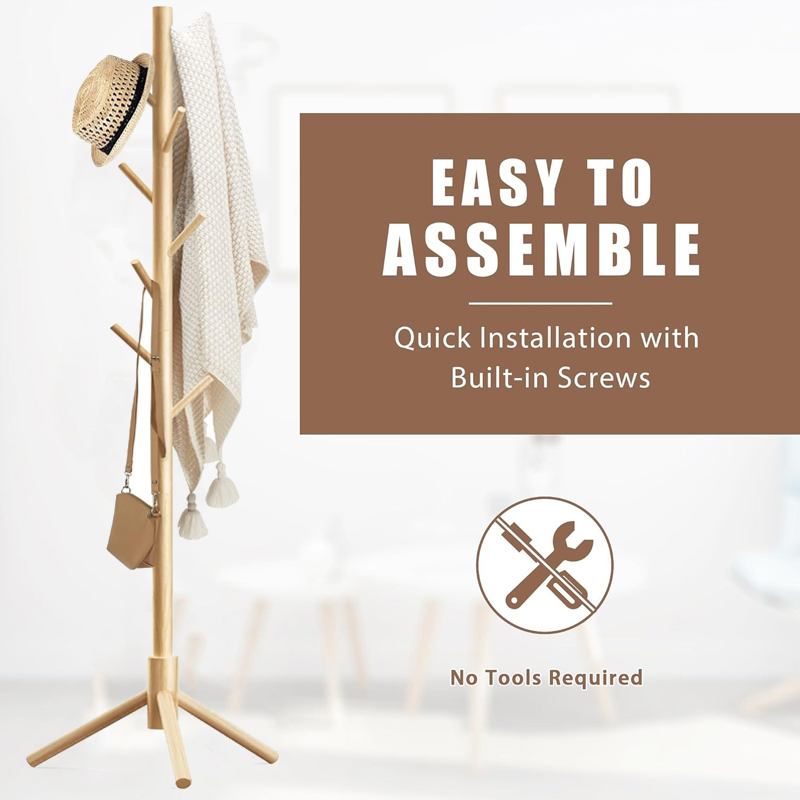 Вешалка для одежды из цельного дерева, современная вешалка для одежды, подставка для спальни, гостиной, прихожей, прочная шляпа, шарф, сумка-органайзер из натурального дерева