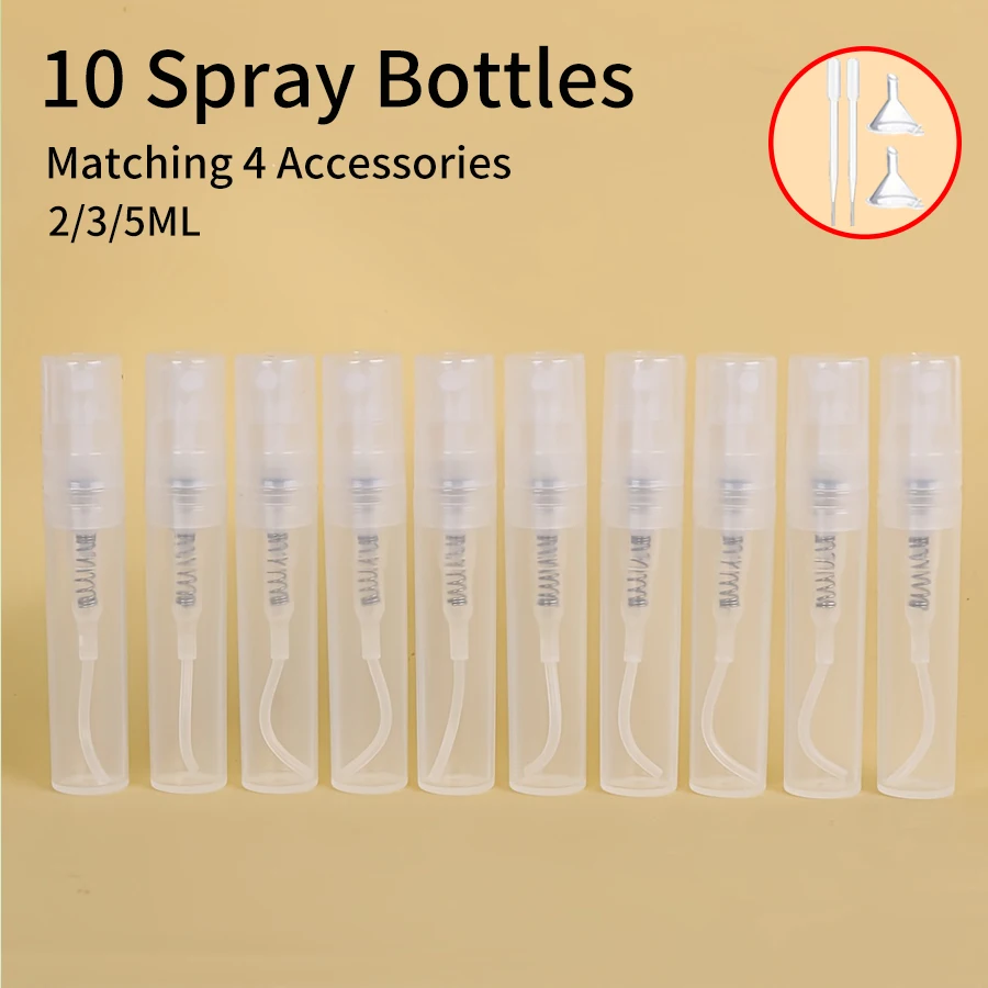10개 + 액세서리 4개 2/3/5ml 누출 방지 여행용 향수 분무기 스프레이 병 10개, 깔때기 2개, 점적기 2개가 포함되어 있습니다. 리필 가능합니다.