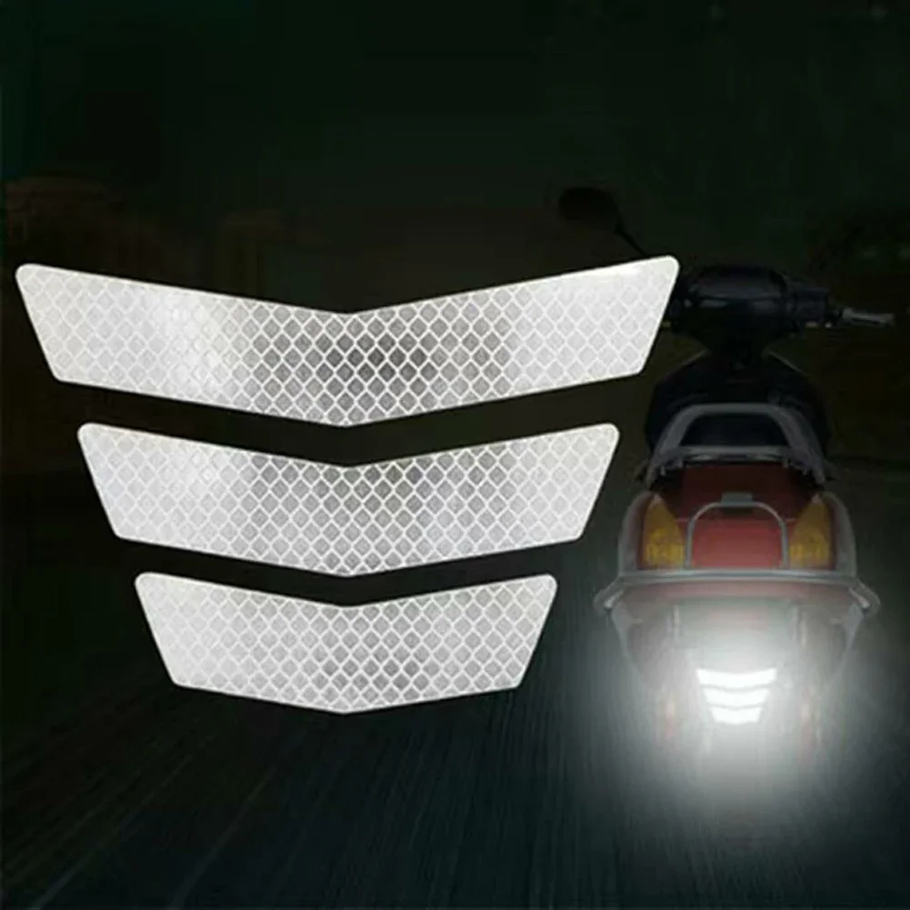 3pcs Reflective Motorcycle Sticker Reflective Warning Ladder Arrow Tail Wing Plate Racing Bumper Decal Tape Truck Bike Car Tools