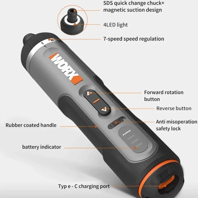 Worx-juegos de 30 bits, herramientas eléctricas WX242, juego de destornilladores eléctricos, taladro inalámbrico inteligente, destornilladores, juego recargable por USB, reparación del hogar