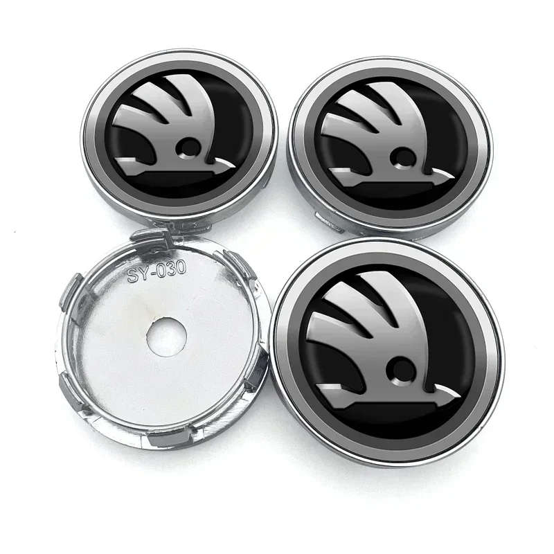 4pcs 56 มม.+ 60 มม.ศูนย์ล้อรถ HUB หมวกขอบฝาครอบสติกเกอร์สําหรับ Skoda Octavia Fabia Kamiq Kapoq KODIAQ Rapid SCALA Superb