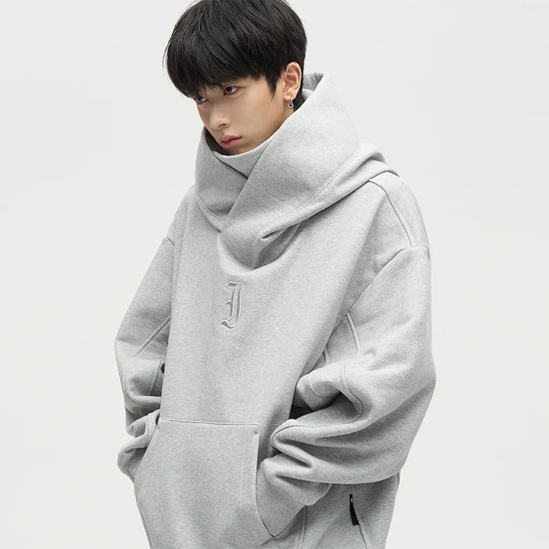 가을 닌자 streetwear 터틀넥 후드 남성용 편지 수 놓은 힙합 패션 스웨터 y2k 빈티지 양털 후디