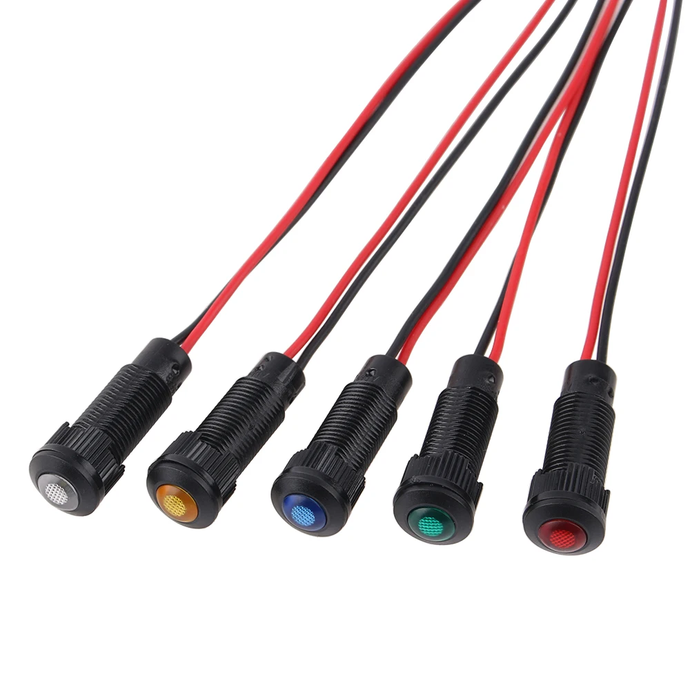 1pc 8mm Oxidized Black Plastic Indicator Light Mini Warning LED Pilot Signal Lamp 6V12V 24V 220V with Wire Red Yellow Blue Green