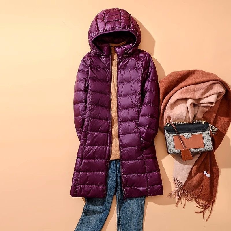 Женский длинный пуховик со съемной крышкой и капюшоном, большого размера