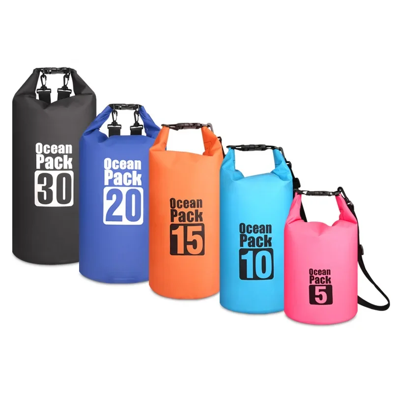 Bolsa seca de pvc à prova d'água para mulheres e homens 2l/5l/10l/15l/20l/30l bolsa de armazenamento esportiva ao ar livre para caiaque, barco, pesca, natação