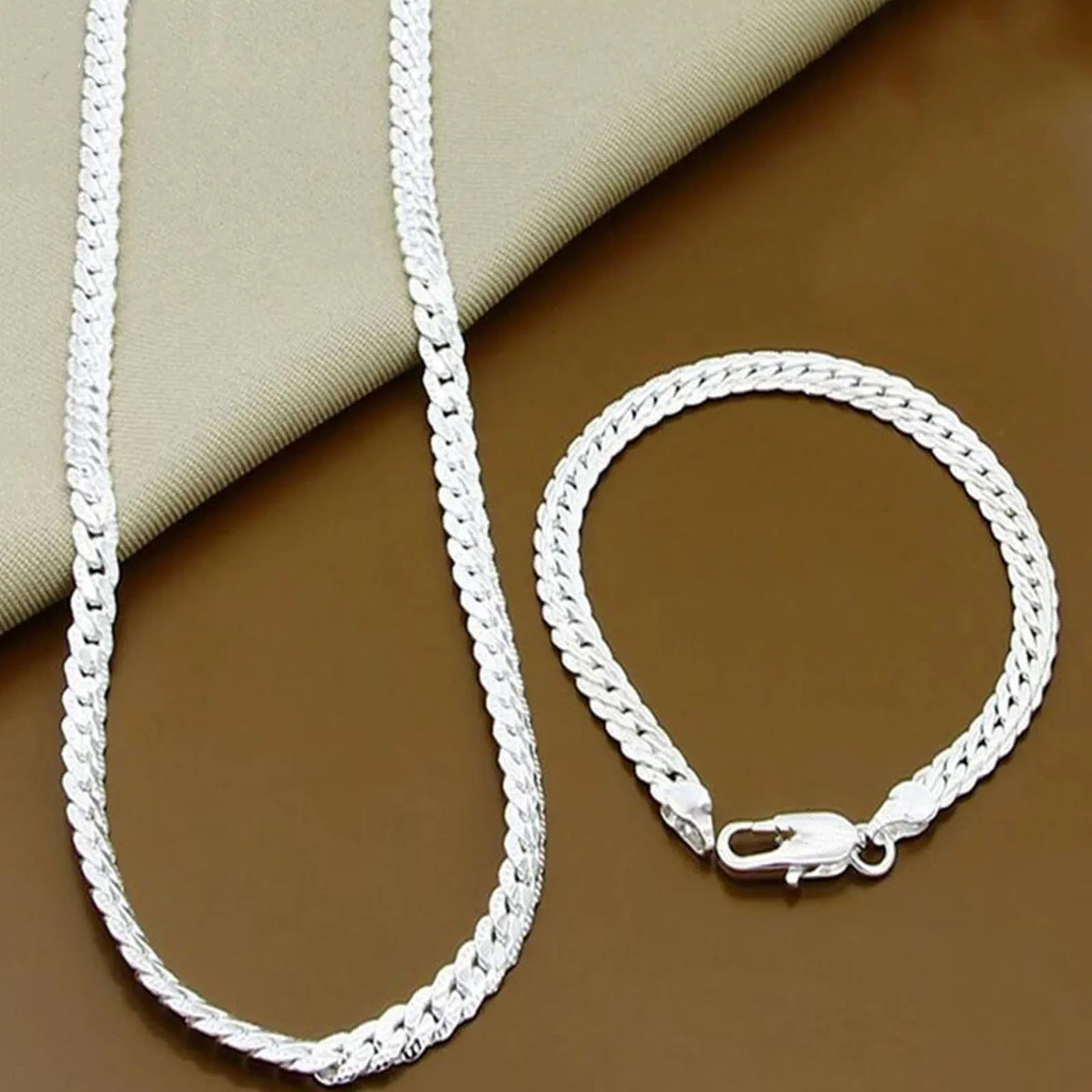 Collier et Bracelet en argent Sterling 925, 8/16/18/20/22/24 pouces, 6mm, chaîne latérale, pour femmes et hommes, breloque à la mode, bijoux de mariage