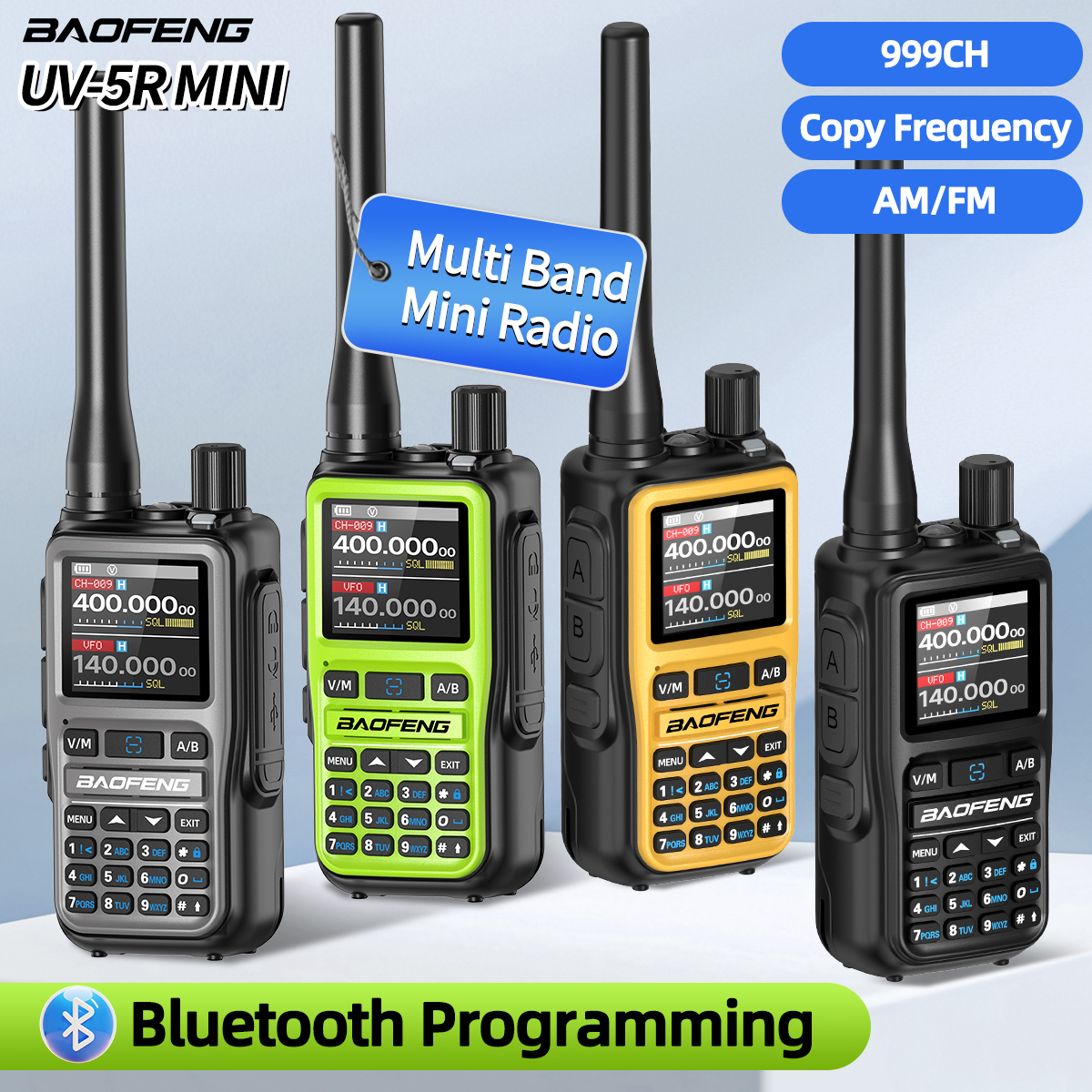 BAOFENG UV-5R Mini Walkie Talkie de banda completa programación Bluetooth frecuencia de copia inalámbrica tipo C Radioaficionado de largo alcance para acampar