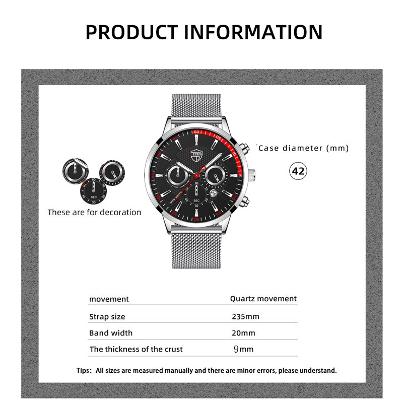 Relojes deportivos de moda para hombres, reloj de pulsera de cuarzo informal de negocios, reloj de correa de malla de acero inoxidable plateado de lujo