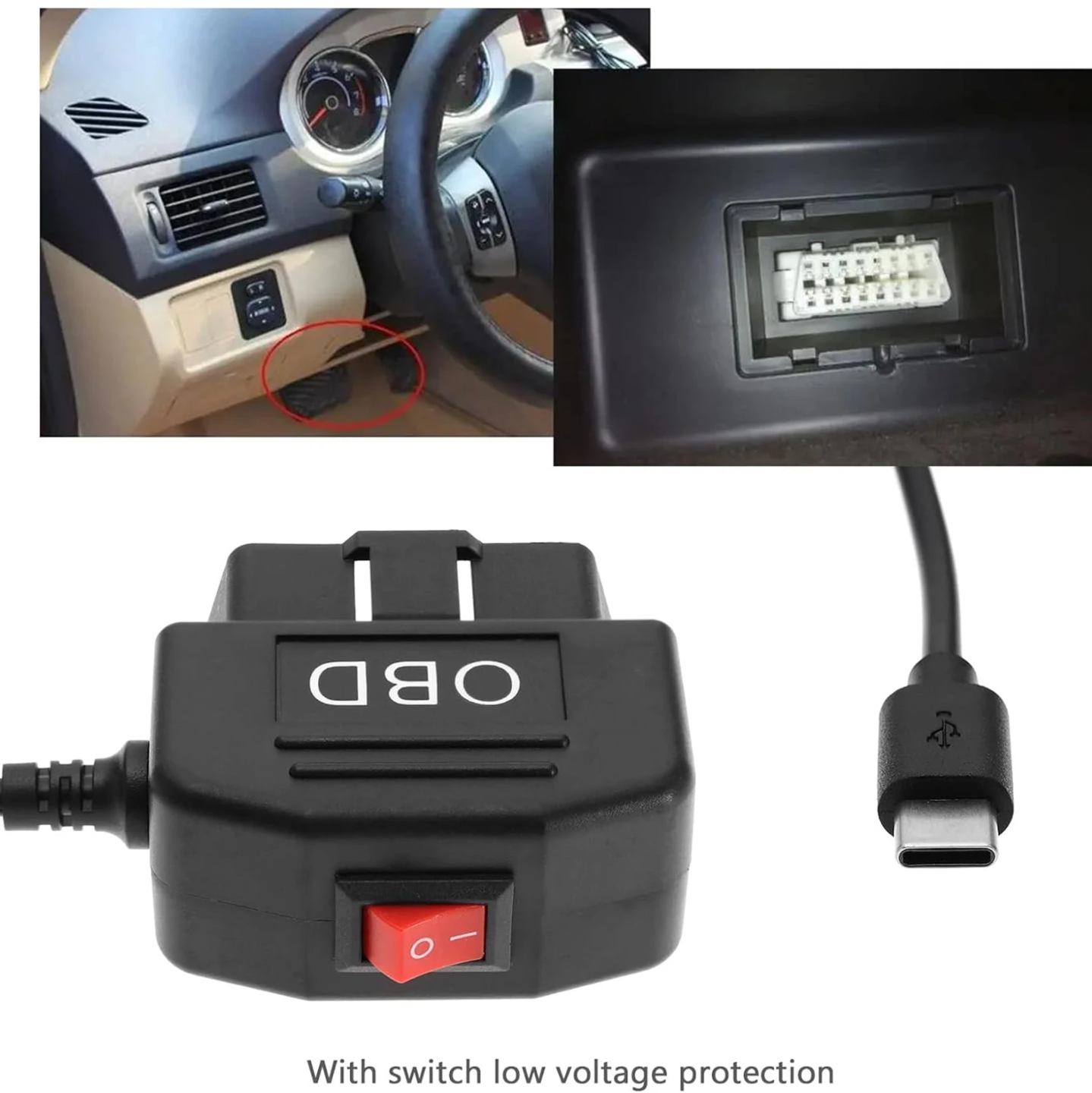 Obd Naar Type C Oplader Voedingskabel Voor Dash Camera Auto DVR 24 uur Parkeren Auto Accessoires Batterij Bescherming