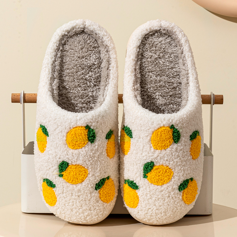 ผลไม้น่ารักผู้หญิงรองเท้าแตะฤดูหนาวในร่ม WARM Soft Sole Breathable Comfort Anti-SLIP ห้องนอน Causal แบนรองเท้าผ้าฝ้าย