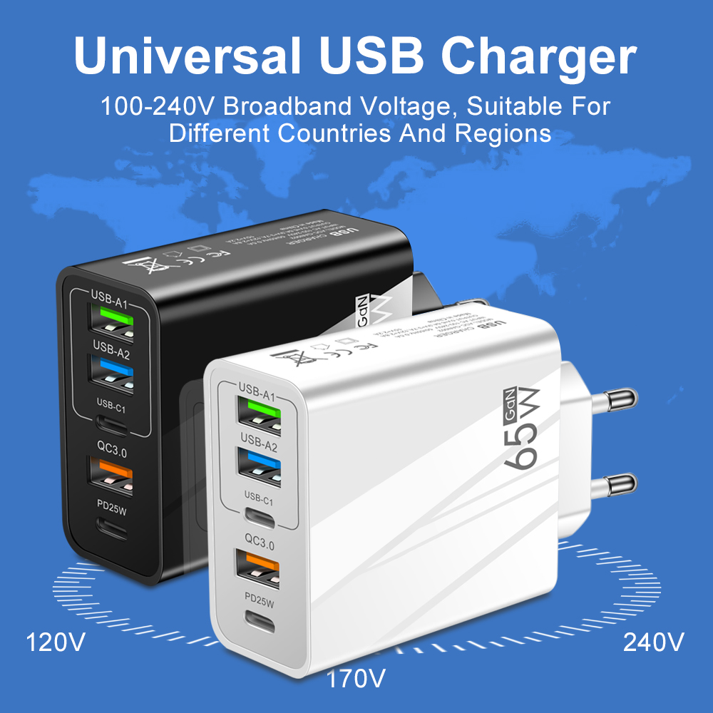 65 ワット GaN USB 充電器 PD タイプ C 急速充電電話充電器電源アダプタ iPhone 15 14 Xiaomi サムスン EU/米国プラグ壁の充電器