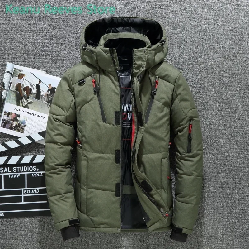 Parkas con capucha para hombre, ropa de invierno de grado, abrigo de plumas de ganso de pato blanco, chaqueta gruesa de nieve cálida para hombre, abrigo cortavientos para hombre