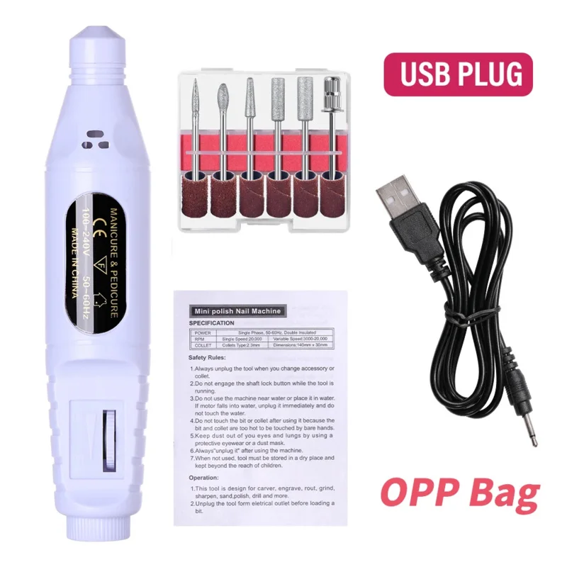 6Combination1 Conjunto de broca elétrica para unhas Máquina de perfuração esfoliante para unhas ​   Ferramenta portátil para polimento de unhas com caneta para lixa de unhas