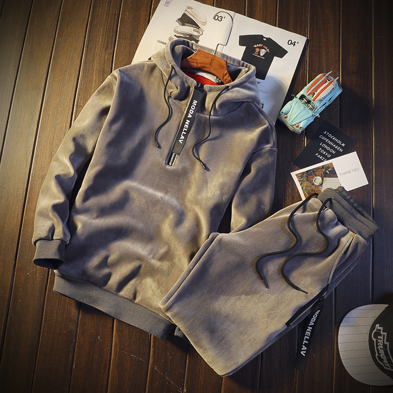 Costume chaud d'hiver en velours pour hommes, ensemble deux pièces en velours doré, survêtement