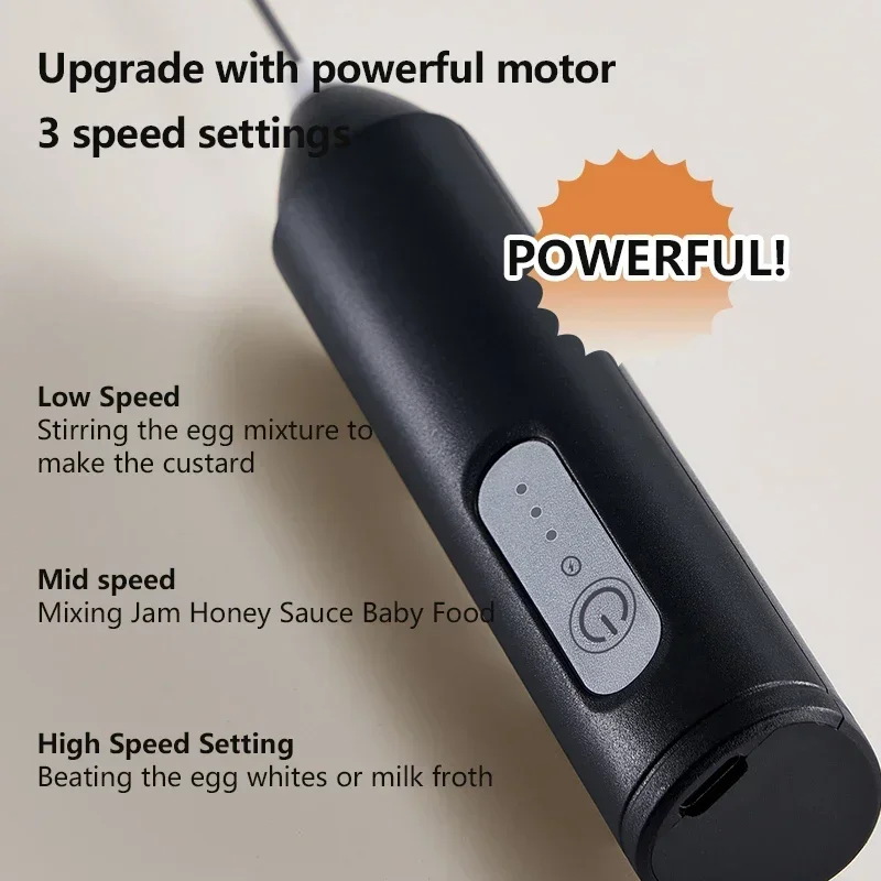 Cordless Electric Milk Frother, USB Recharge Mini Blender for Coffee Cappuccino Foam Maker Whisk 3 Speeds Handheld Milk Foamer