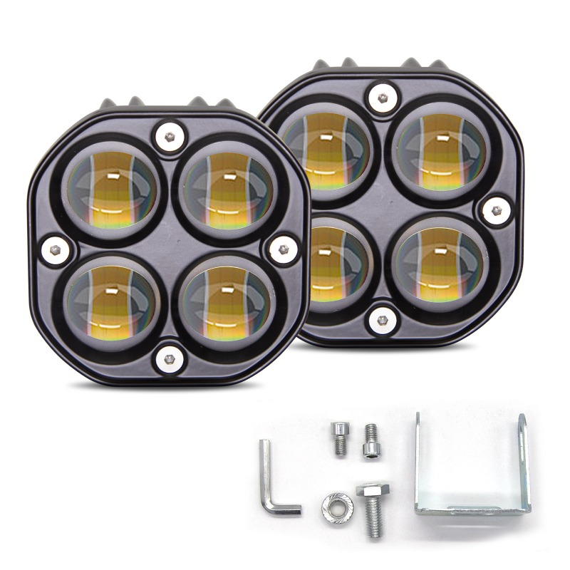 Farol de led para motocicleta, 6000k, cor dupla, combo de inundação, ip68, à prova d'água, 4000lm, ajuste universal, lâmpada de neblina para offroad atv