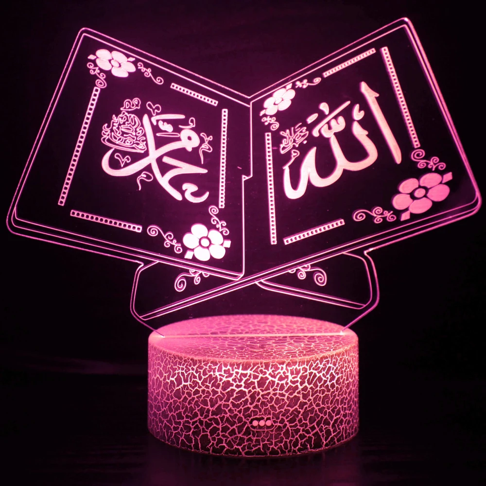 3D Muslim Allah Islamisches Nachtlicht Lampe Illusion Nachtlichter 7 Farbwechsel Acryl Tisch Schreibtisch Dekoration Lampen Geschenk Kinder